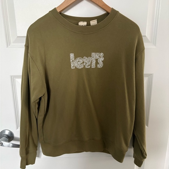 Levi's Sweaters - Levi's Olive Green Crew Neck with Flower Logo Size M